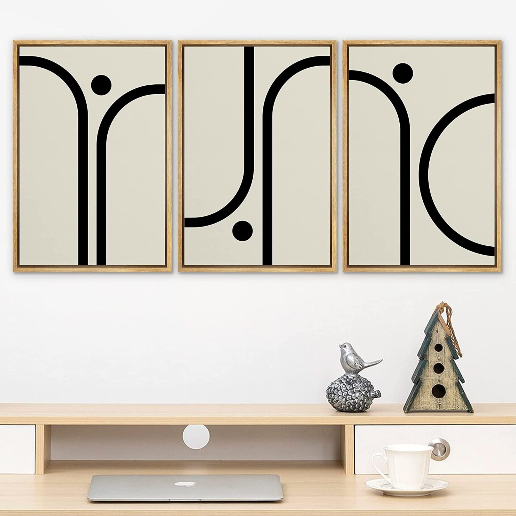 SIGNLEADER Framed Canvas Print Wall Art Set Minimal Geometric Curved